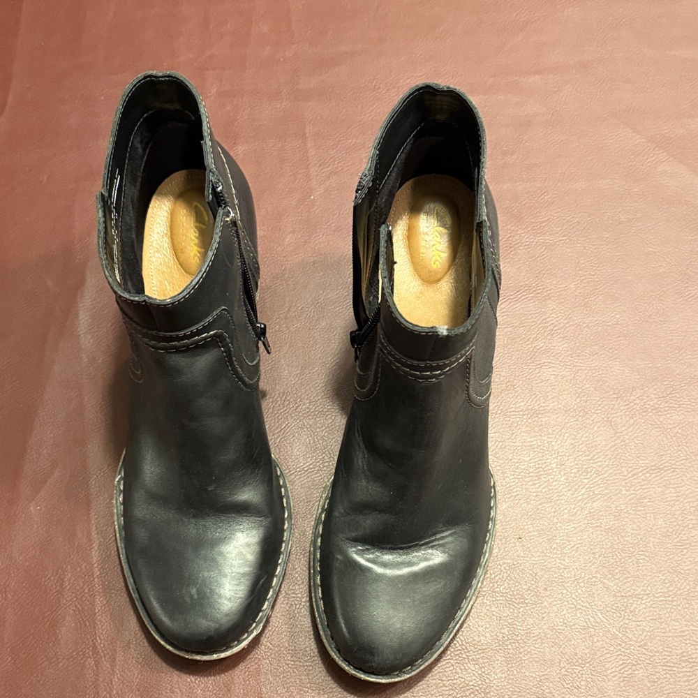 Clarks Black Leather Ankle Booties